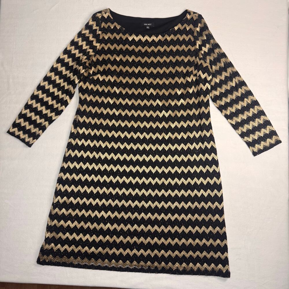 Nine West Chevron Black Gold 22W Dress - Picture 1 of 7